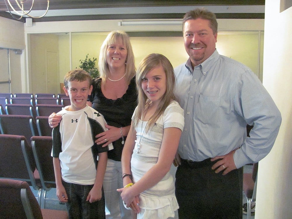 Wendi and Chris Dierickx and their children Dalton and Ashton, stand in the chapel at Straub's Funeral Home. The business is celebrating its 100th anniversary in downtown Camas. "It is quite a milestone," Chris said. "It's a testament to the service we provide to the local communities and the trust that families have in Straub's Funeral Home."