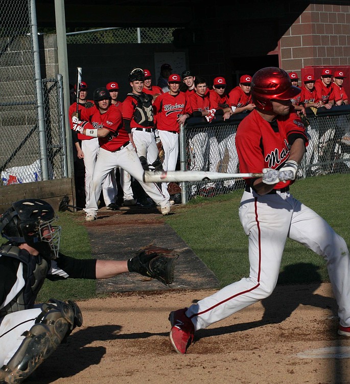 McKinley LeFore ropes a single with two outs to continue the inning for Camas against Prairie. Connor Heredia (on deck) delivered an RBI double to deep center to give the Papermakers a much needed insurance run in a 2-1 victory.