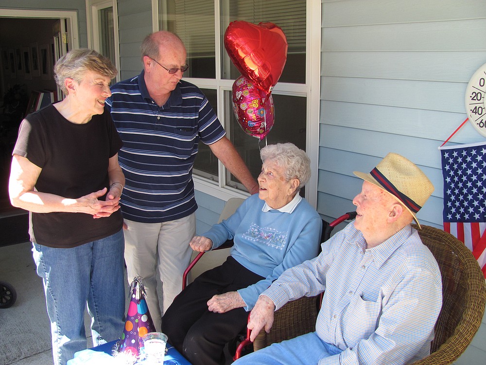 Dolores Shaw, of Washougal, and Jim Rosencrans, of Beaverton, Ore., recently celebrated the 96th birthday of their mother, Fay Rosencrans, with their father Ken Rosencrans, 97, at Mountainview House, in Camas. The Rosencrans, longtime Camas residents, moved into Mountainview in August 2013. Special events, such as birthdays, are celebrated by all of the residents and staff at Mountainview House.