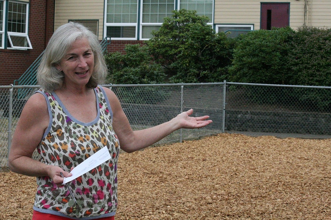 Lisa Young, early learning technician for Washougal Community Education, is excited about a new preschool playground being installed on the Hathaway Elementary School campus. It was funded through a collaboration with Educational Opportunities for Children and Families, and with a grant from the Norman C. Danielson Foundation.