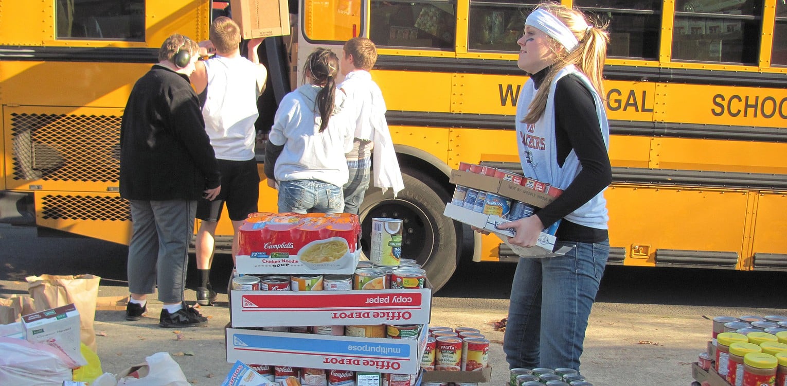 Washougal High School students spent their Friday afternoon collecting and loading food onto school buses during the annual Stuff the Bus event, which was created by the Camas-Washougal Business Alliance.