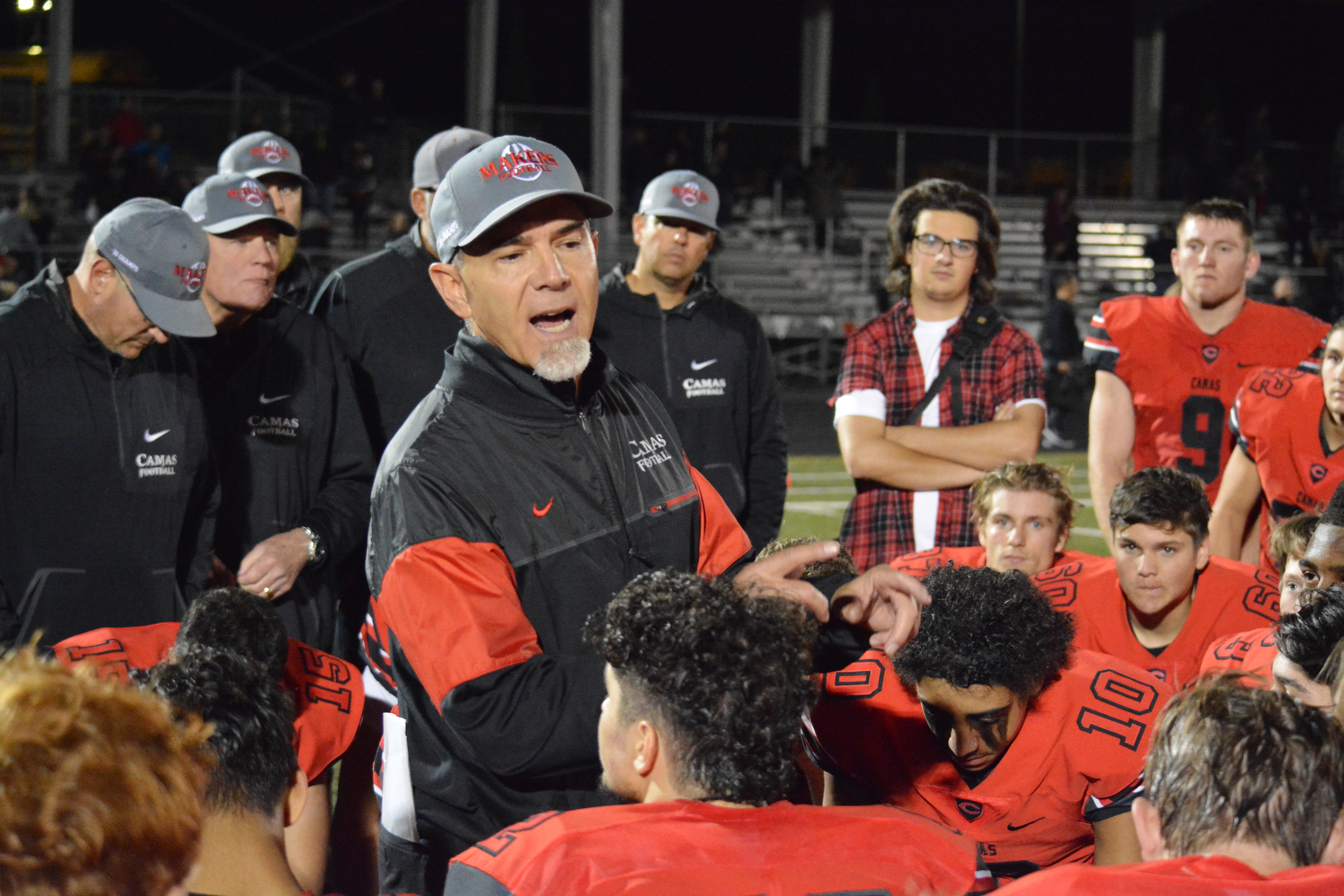 Camas head football coach Jon Eagle tells the Papermakers how proud his is of their effort, despite losing to Union by one point. Camas enters the playoffs at the No. 2 seed.