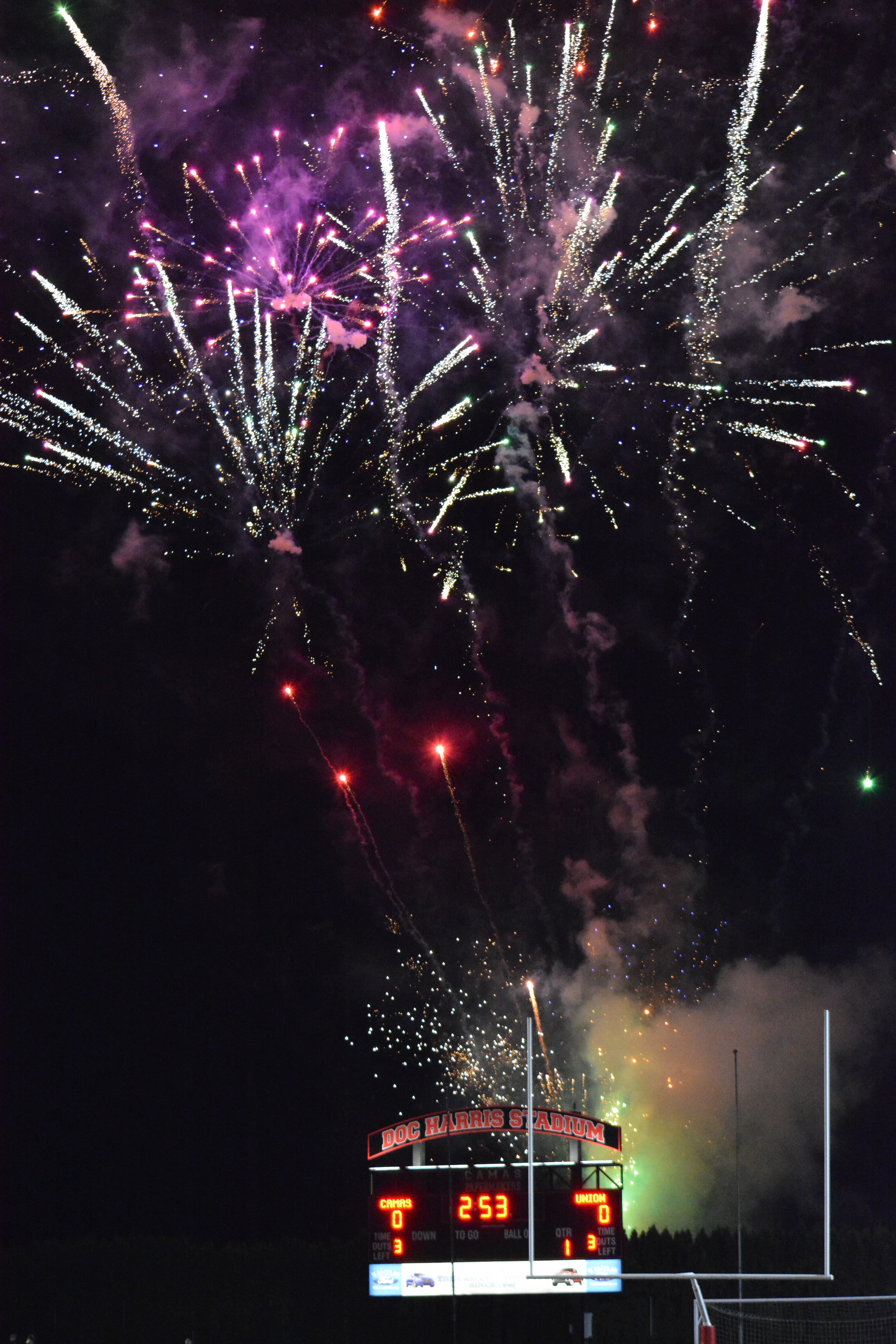 A fireworks show kicked off the homecoming game festivites Friday, at Doc Harris Stadium. More than 6,000 fans came to see Camas and Union clash in another excited chapter in this storied football rivalery.