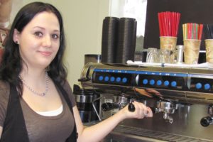 Sarah Webb, 22, is the manager of the Coffee Shak in Camas and Fisher's Landing in Vancouver. She is hoping to put her espresso skills to use in upcoming Northwest coffee making competitions.  Below, getting the foam perfect for a latte is one of the skills that Webb will need to demonstrate.