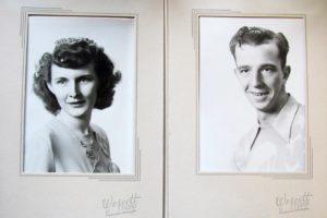 Above is an engagement photo, taken in December 1944. Warren and Celia Lougheed eloped to Idaho soon after they posed for the portrait. Below, this photo of Douglas and Barbara Espinosa was taken shortly after their wedding day on Jan. 12, 1951. They have lived in the Camas area for most of their married life.