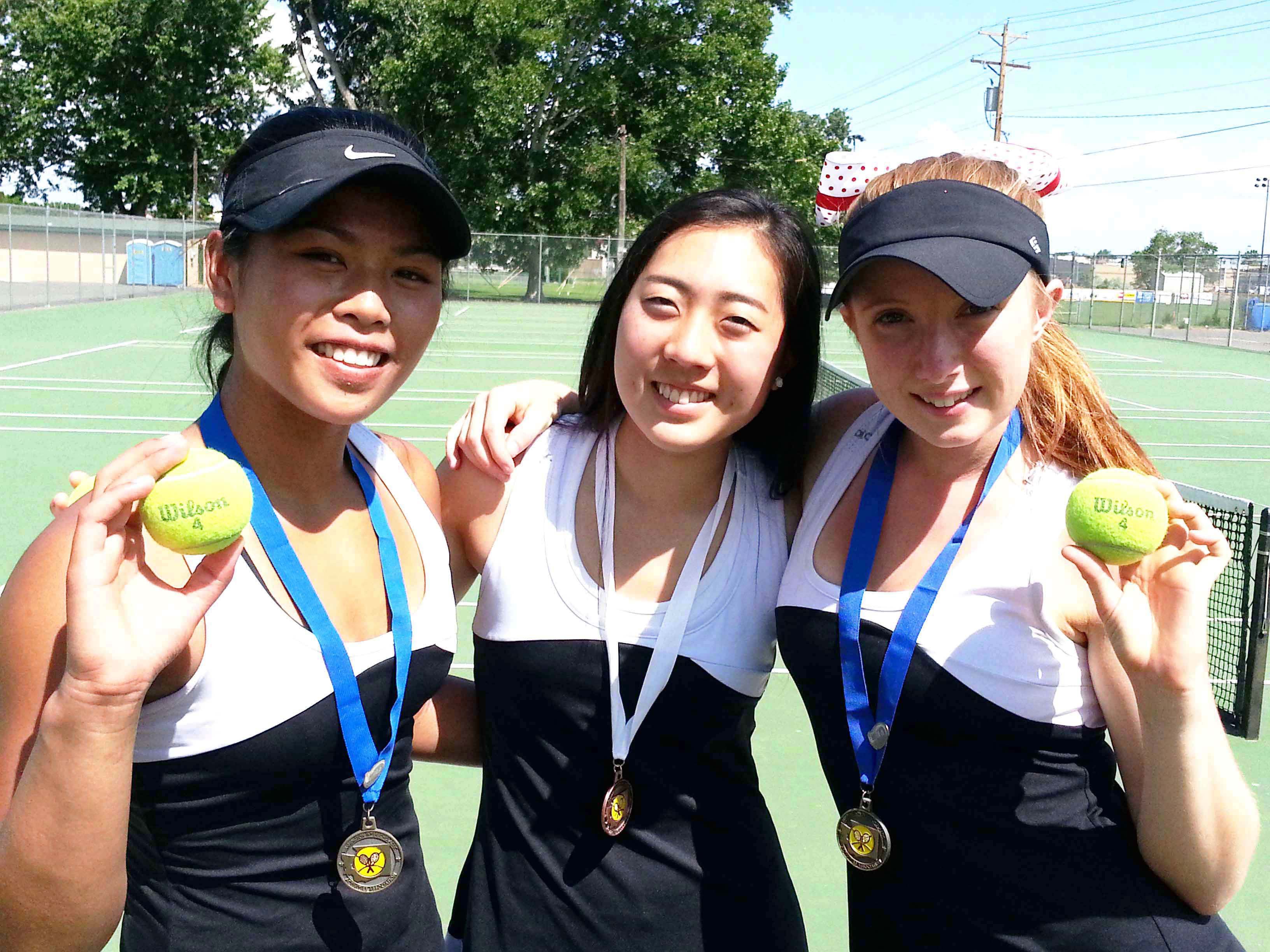 Camas girls tennis players Hannah Gianan, Esther Kwon and Jen Lewis led the Papermakers to third place at the state tournament, in Richland. Gianan and Lewis earned the doubles championship. Kwon finished fifth in the singles bracket.