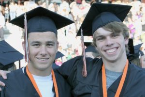 Brendan Casey (left) and Zac Schepp pose for a photo while waiting for festivities to begin.