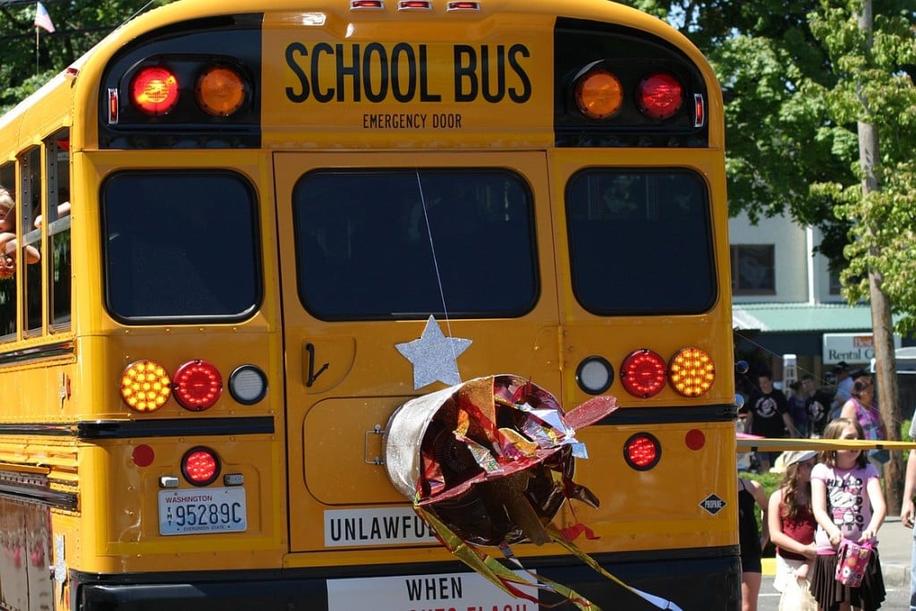 A Camas School District bus was turned into a rocket ship for Saturday's Grand Parade. Students waved out the windows as the vehicle made its way down Northeast Fourth Avenue.