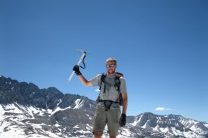 Jake Rose conquers Mather Pass, elevation 12,100 feet. "I had to dig in with my ice ax each time, and basically climbed straight up," he said. "I was sweating hard, but at the top I felt very rewarded."