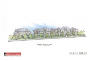 Pictured above is an architect's rendering of the north elevation of the future Camas Ridge apartment complex.
