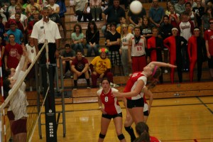 Brindl Langley brings the hammer down for the Camas High School volleyball team Sept. 28, at Prairie High School. The 2009 District 4 and West Central region champion Papermakers swarmed the defending league champion Falcons 25-18, 25-16, 21-25 and 25-22 in a battle of unbeaten teams.