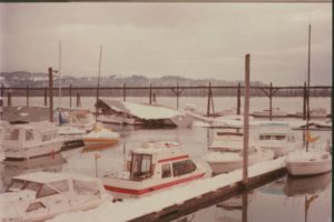 Snowfall in 1980 damaged the "A" dock at the Port of Camas-Washougal marina. Photos of many momentous occasions at the marina, industrial park and Grove Field Airport, will be on display during the port's 75th anniversary commemoration Friday, Nov. 5, at the port office and Marina Park.