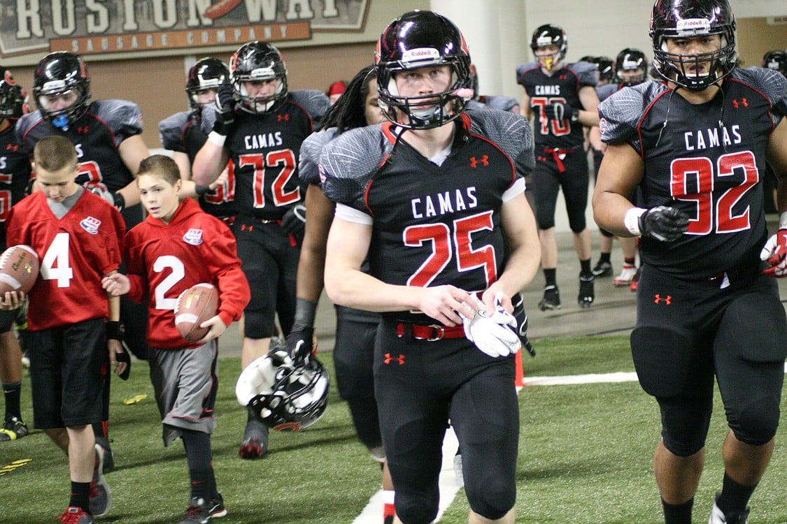 The Camas High School football players are ready to go to work in the Tacoma Dome.