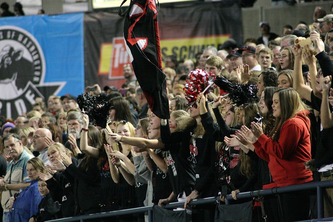 The Camas crowd gets pumped up for the opening kickoff.