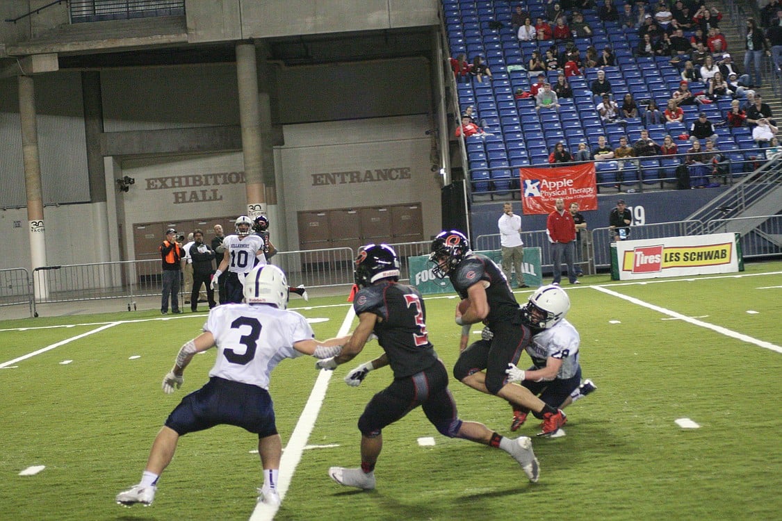 Michael DiGenovia made three catches on the drive, including this one for 20 yards, to set up another first-and-goal for the Papermakers.