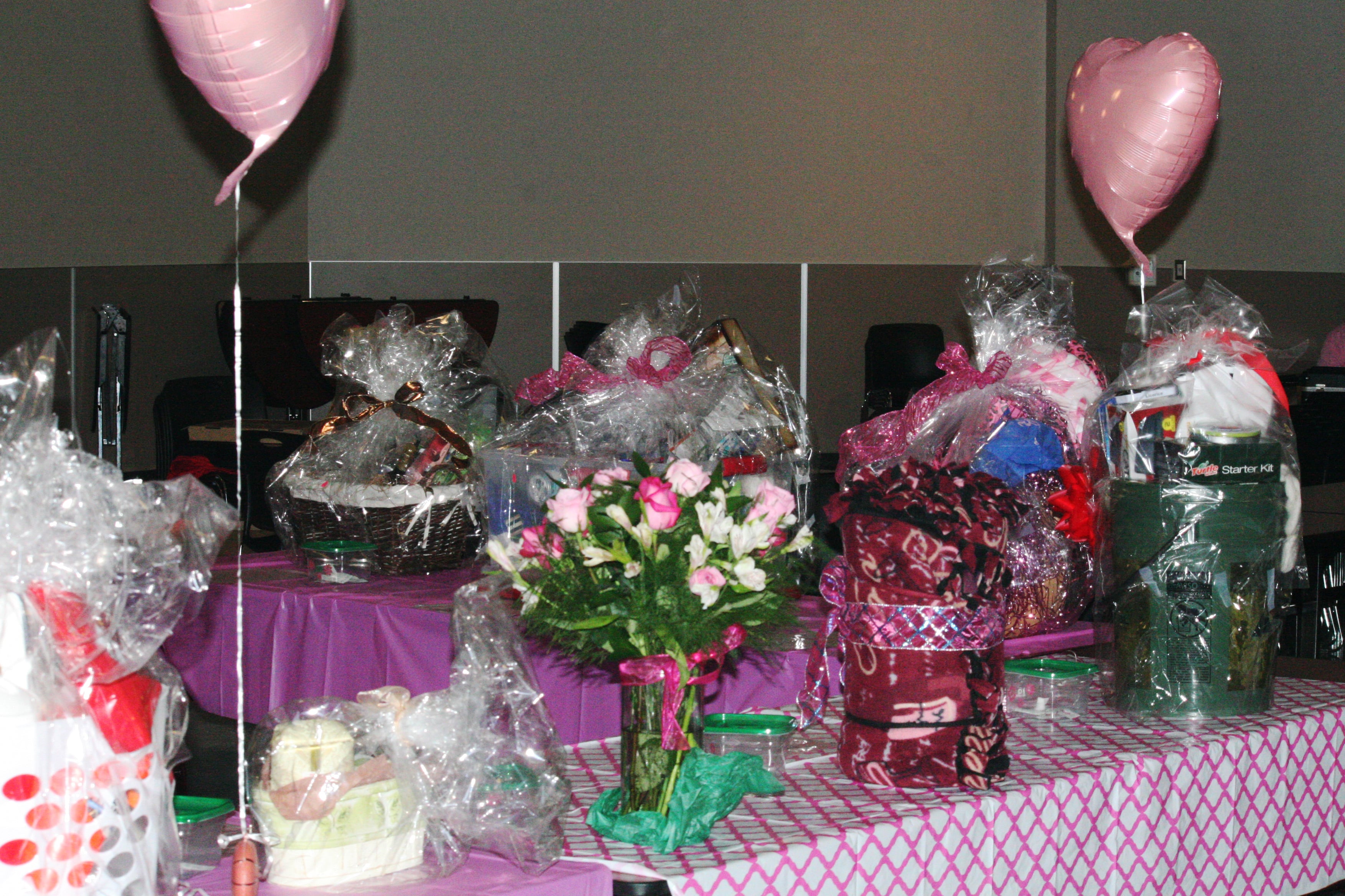 Hoops For Pink donation baskets.