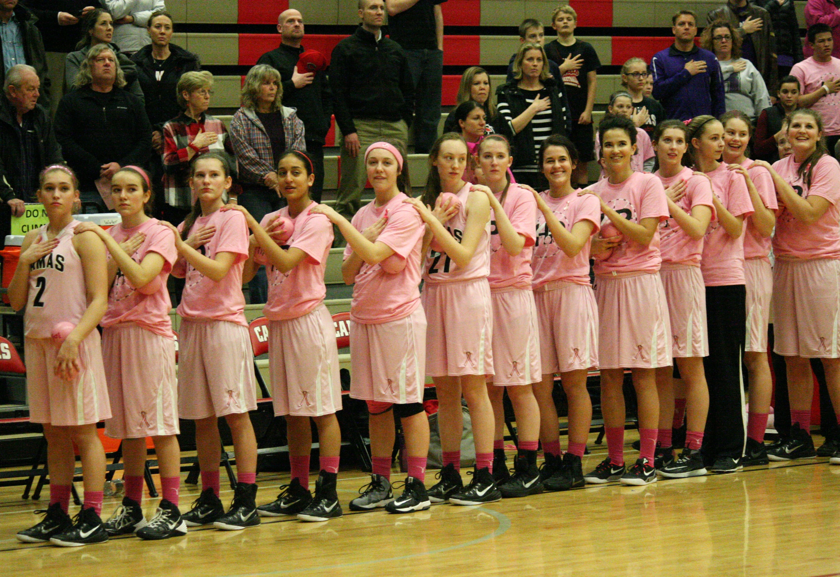 Anticipation builds for the Hoops For Pink girls basketball game.
