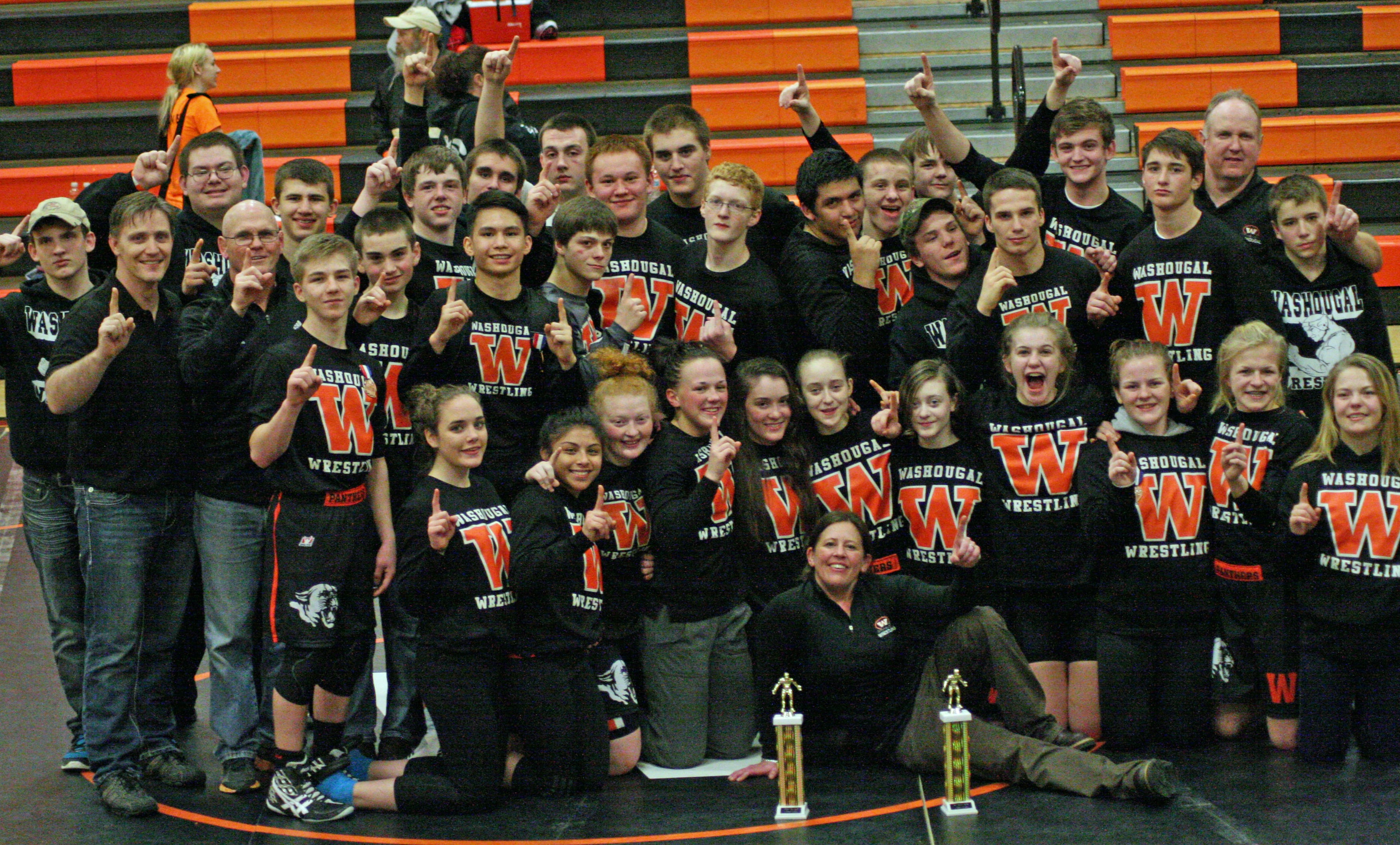 The Washougal High School girls and boys wrestling teams both won sub-regional championship trophies on their home turf.