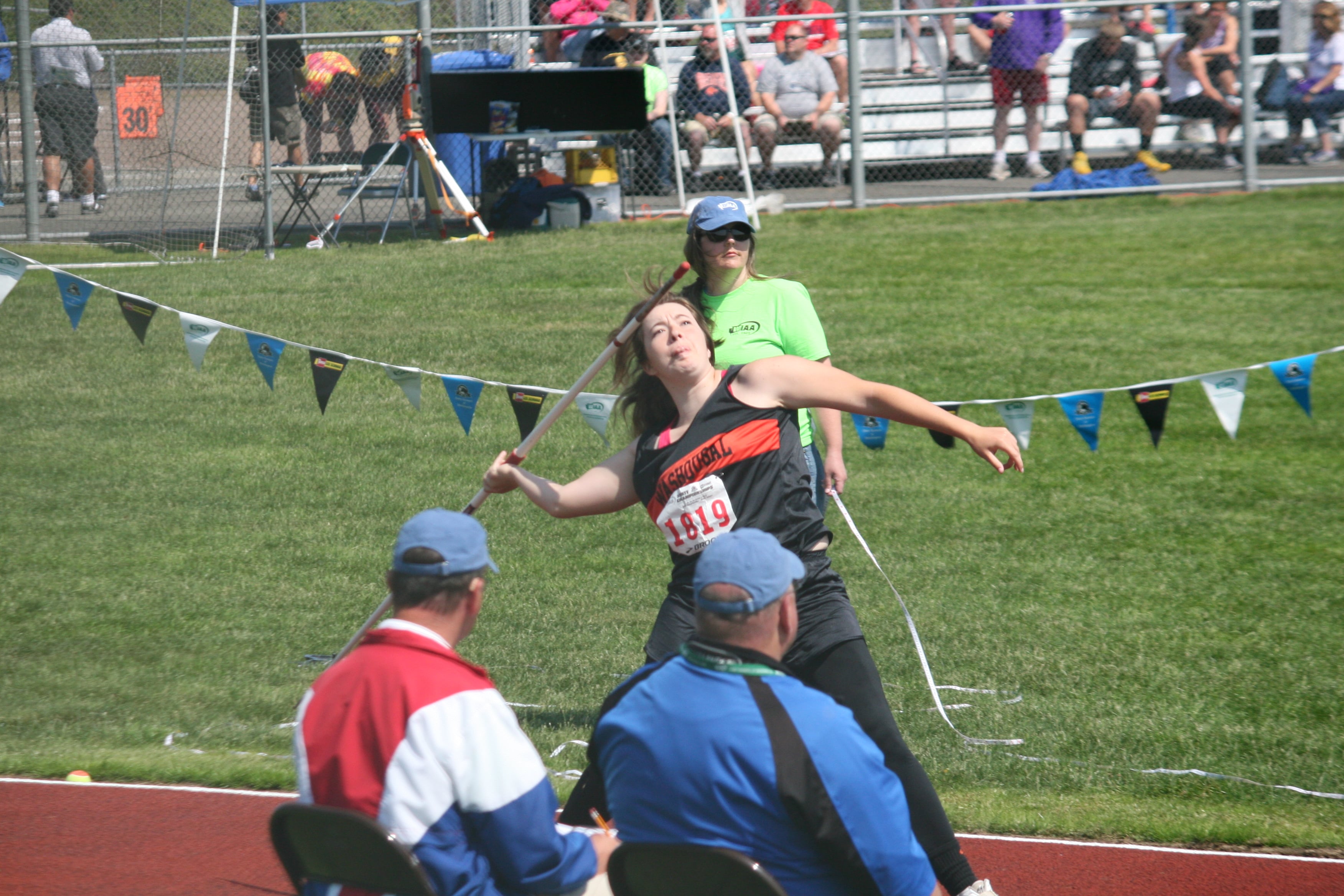 Mackenzie Pfeifer places fifth in the state javelin throw for Washougal.
