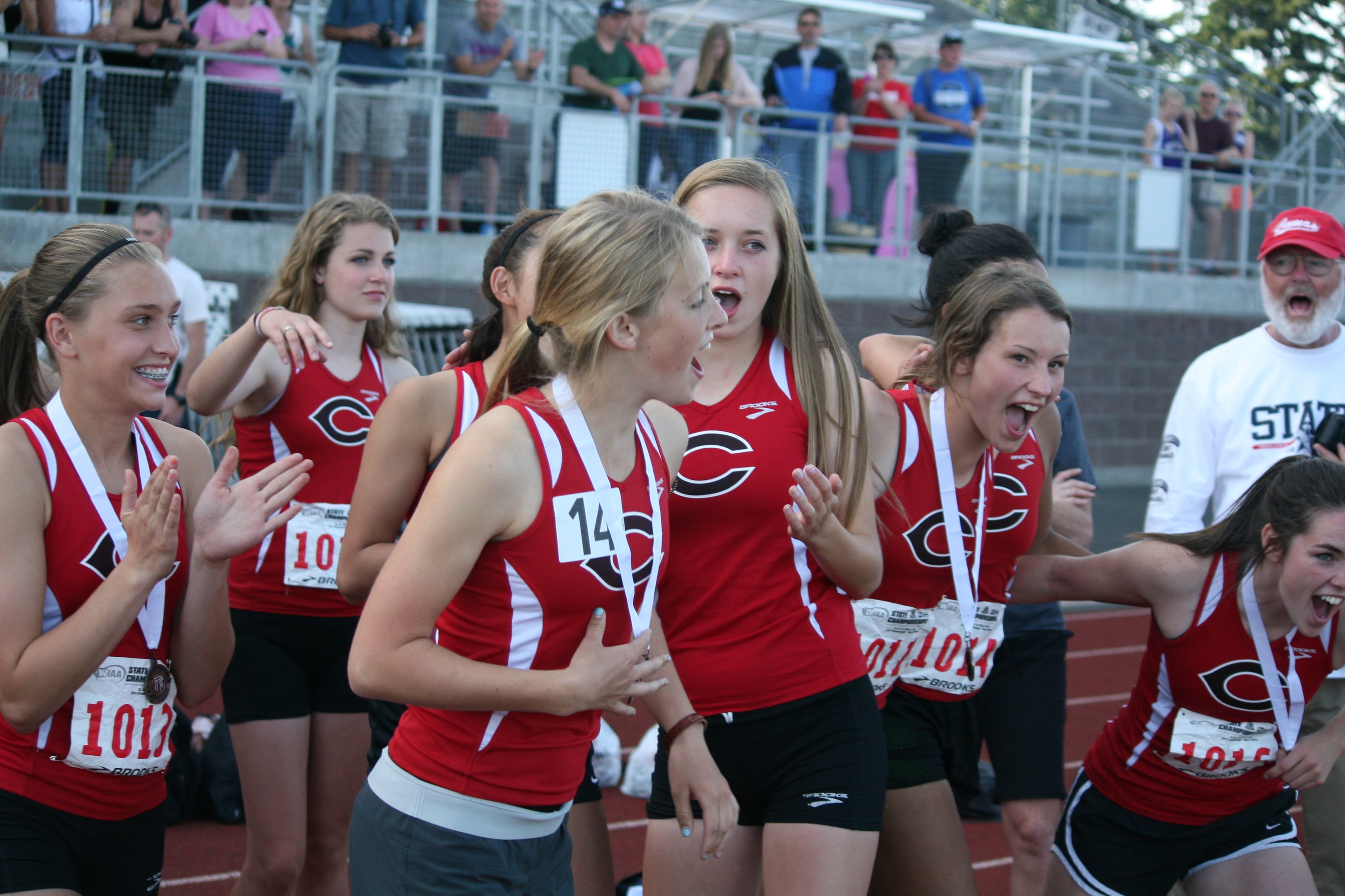 The Camas girls celebrate after being announced as the second place team at state.
