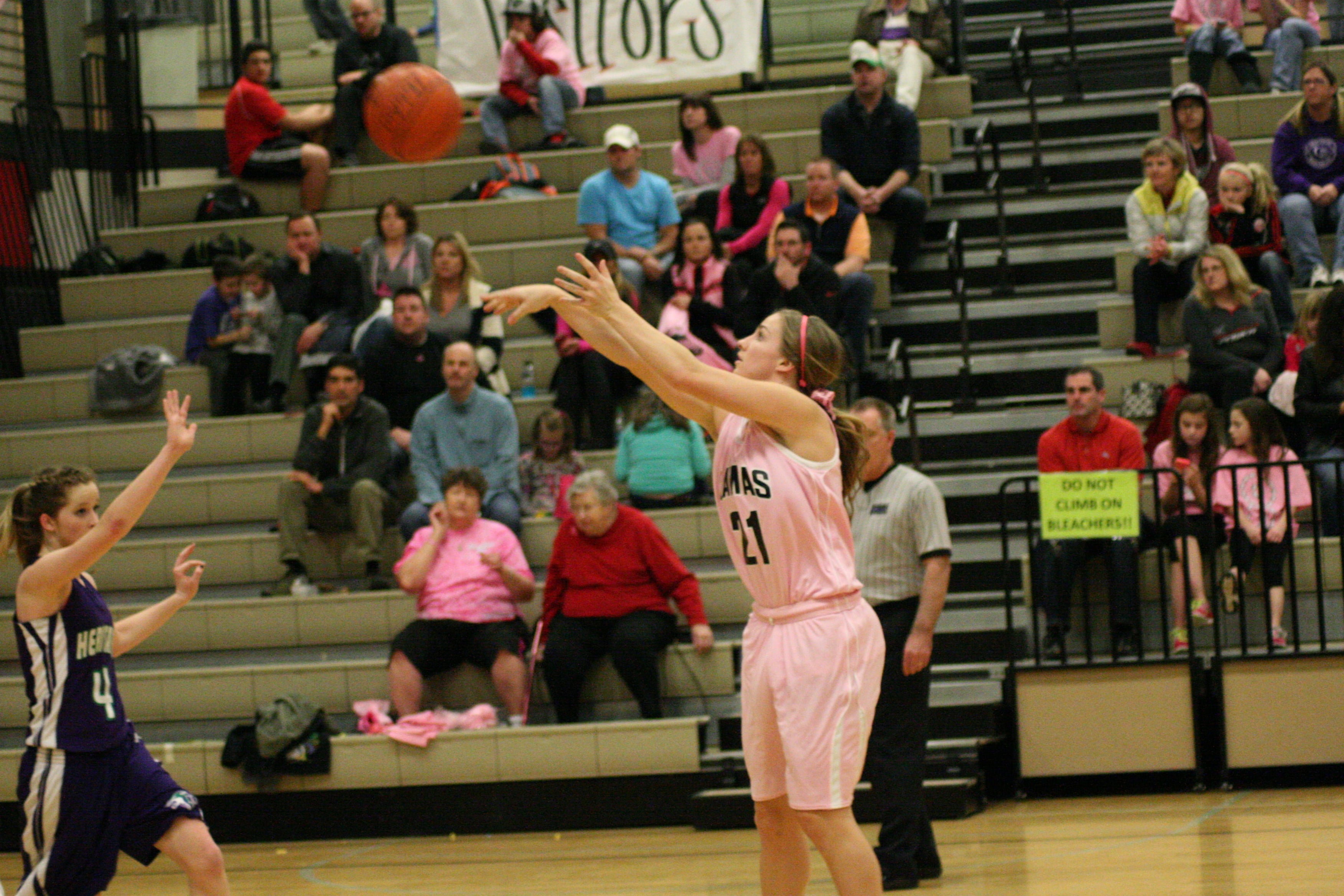Rachel Rice nails a 3-pointer for the Papermakers.