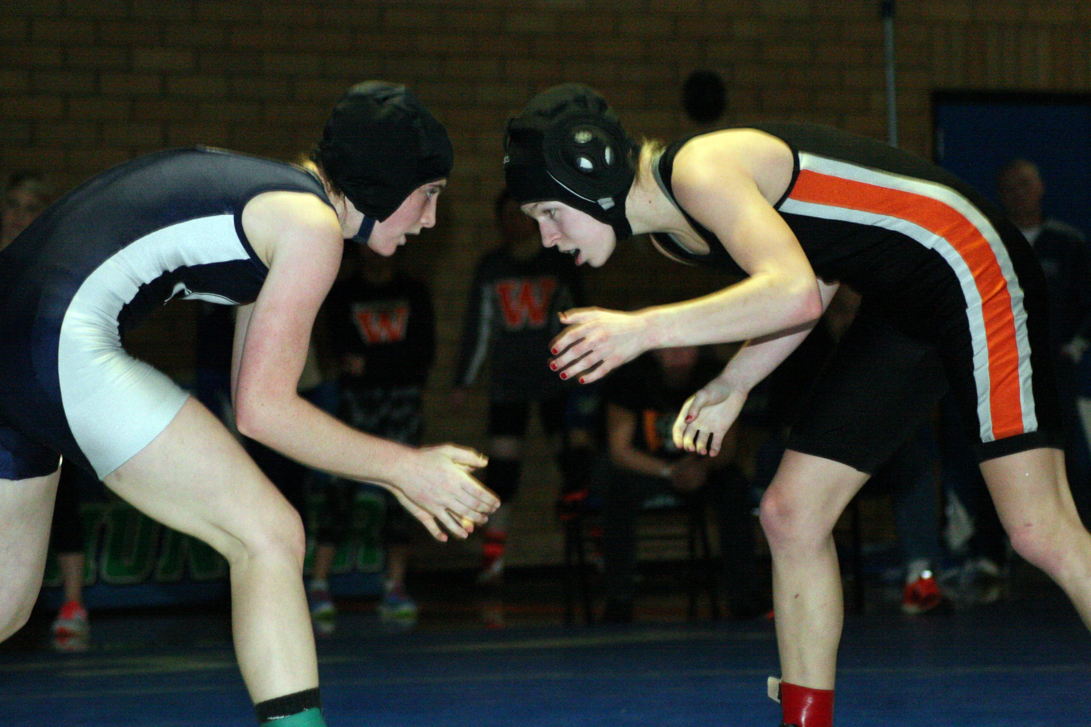 Bailiee Wright (right) grabbed second place at 118 pounds for Washougal.