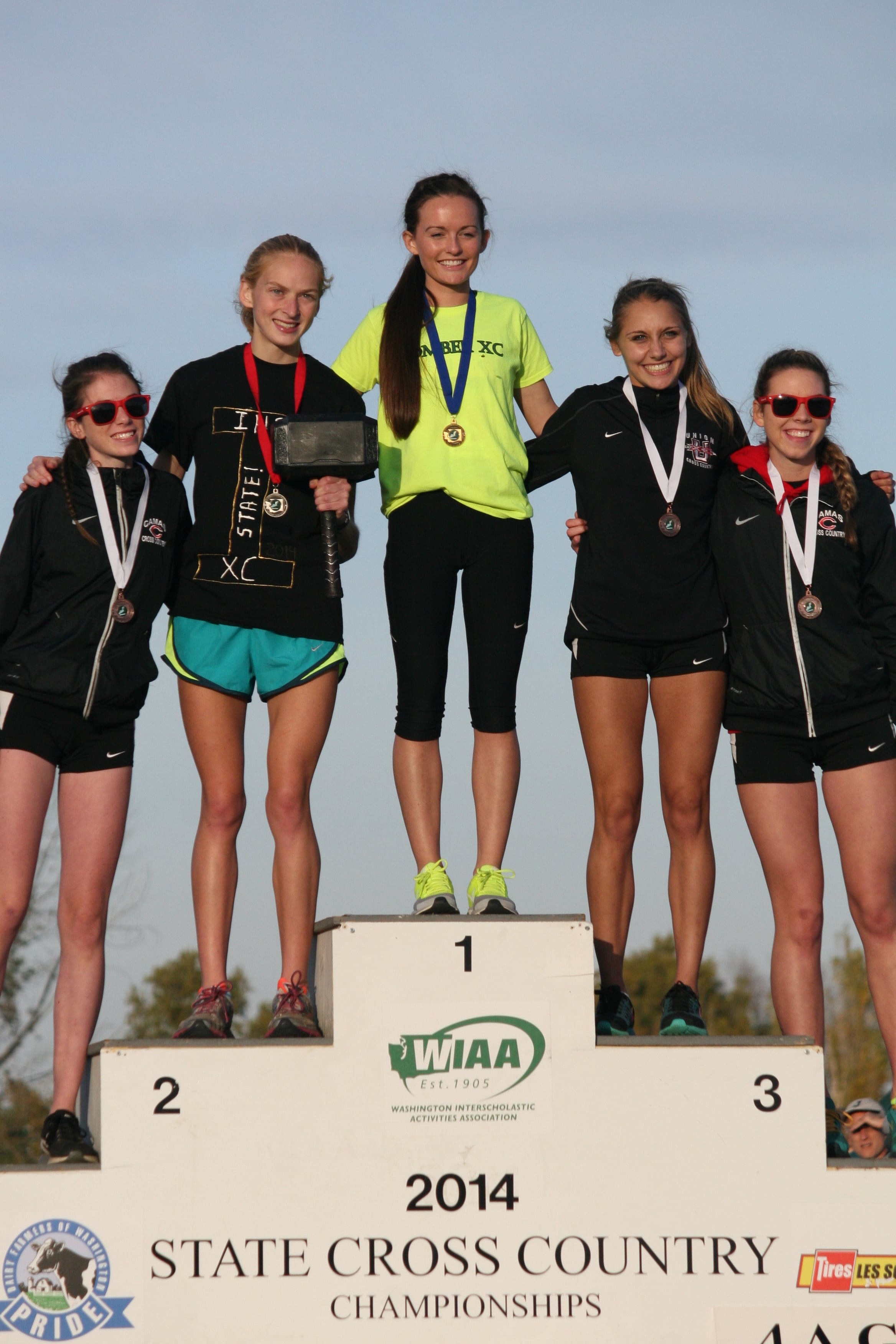 Top five females in the 4A state cross country championship race.