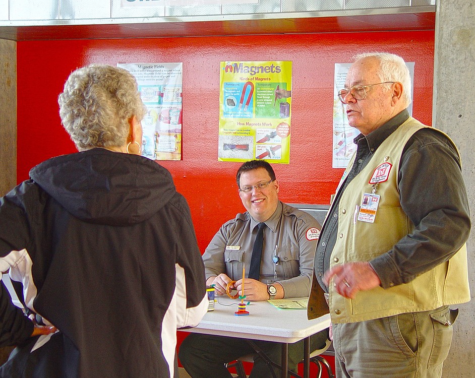 Jim Price (front) is a familiar face at Bonneville Dam, as he has been volunteering there for nine years. The retired electrical engineer can often be seen giving tours of the powerhouse.