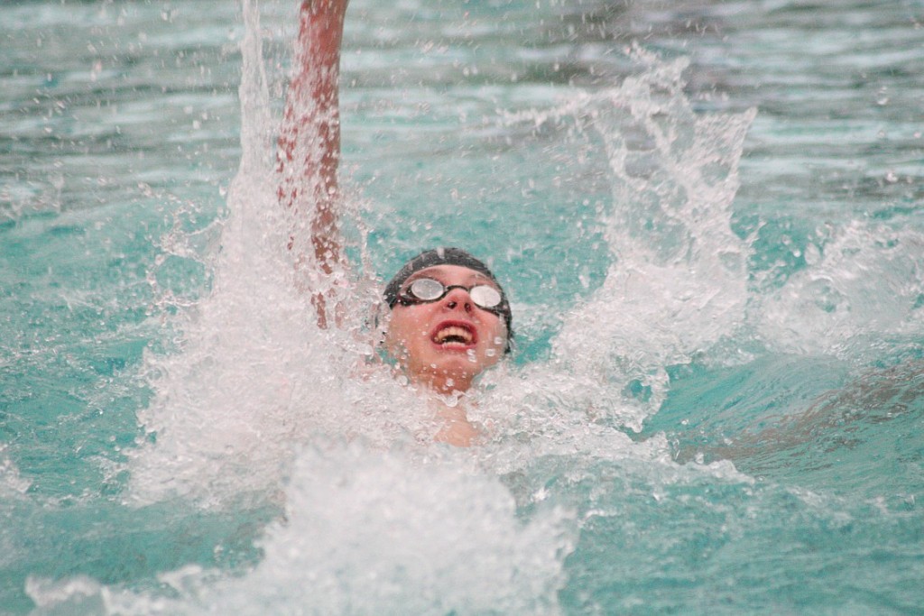 Kasey Calwell captured first place in the 200 individual medley (pictured above) and second place in the 100 breaststroke. He also helped Camas win the 200 medley and the 400 free relays.
