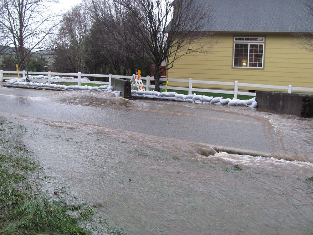 J Street, from 39th to 40th streets, was blocked off to traffic for 16 hours on Wednesday and Thursday, due to high water on the roadway. Heavy rains and melting snow in the days prior caused culverts to overflow, according to Washougal Assistant Public Works Director Jim Dunn.