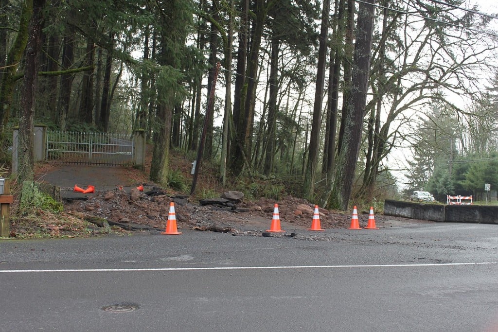 Portions of Northwest Brady Road and McIntosh Street were damaged when culvert became plugged by debris. Nearby natural gas and sewer mains were also exposed, but no leaks occurred, according to Camas Public Works Director Eric Levison.