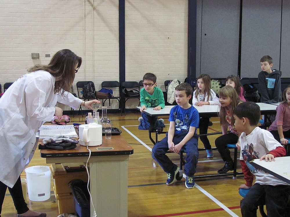 Students in the Camas Community Education Mad Science class learn more about sublimation, and the different forms matter can take.