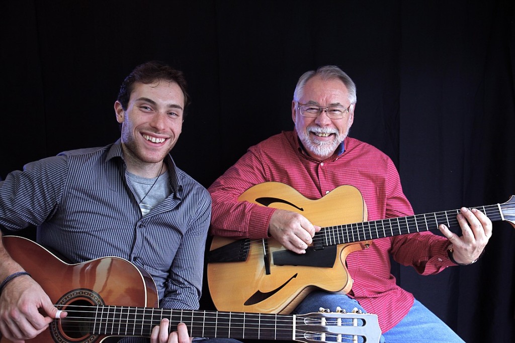 Fingerstyle guitarists Brooks Robertson (left) and John Standefer (right) will perform in concert at the Washburn Performing Arts Center, 1201 39th St., on Feb. 16.