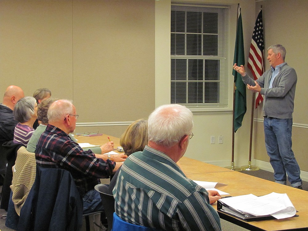 Attendees packed the Camas Public Library during a free workshop about self-publishing. The class was taught by Sean Jones (pictured) and John Williams of Inkwater Press.