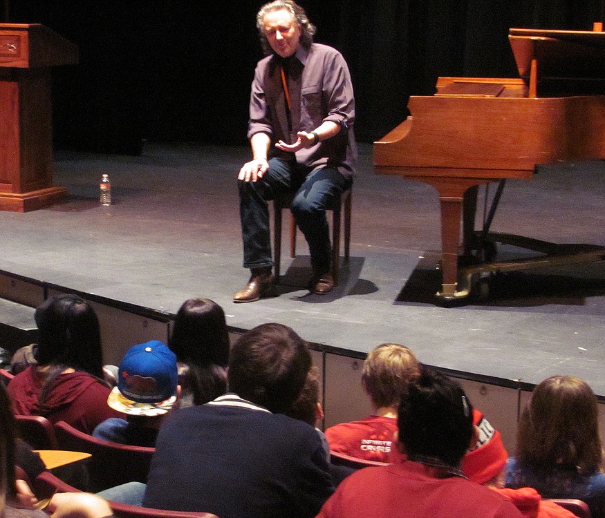 Professional musician Michael Allen Harrison shares some of his career successes with Washougal High School students. "Communication and connecting with people is what it is all about."