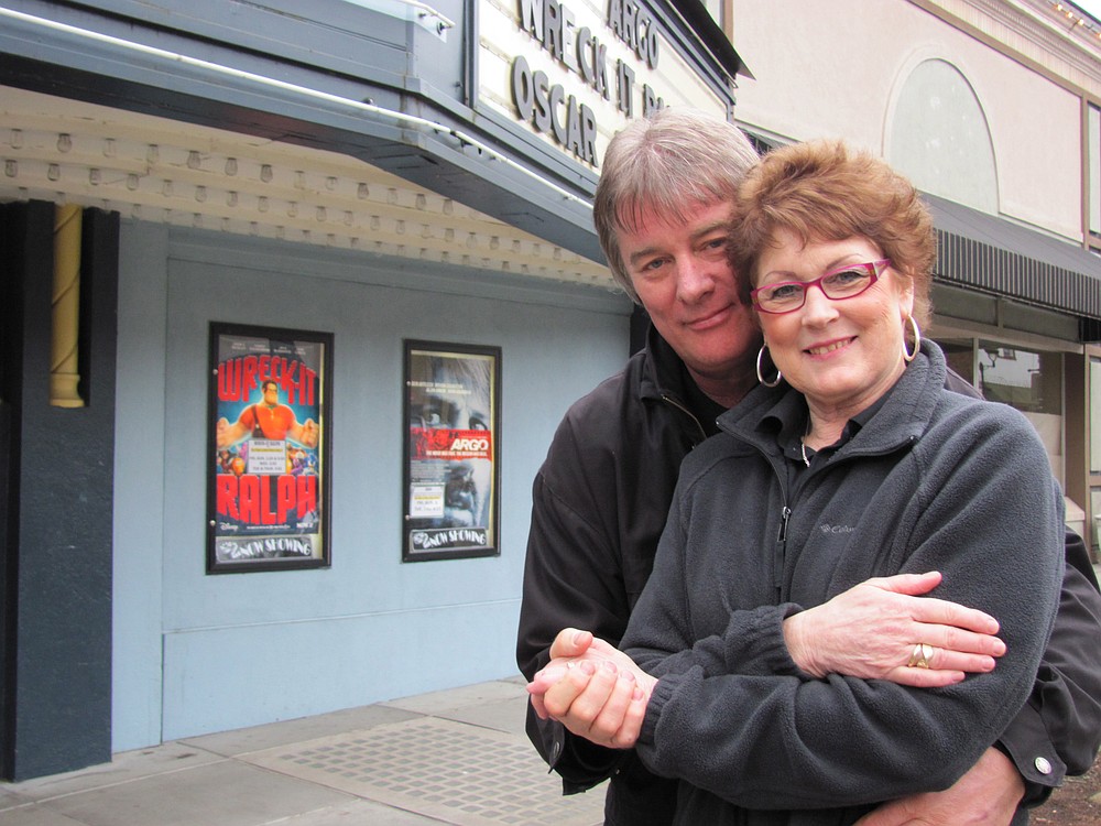 Dave Raynor and Patti Jeannotte are getting a second chance at love after decades away from each other. Here, they pose at the Liberty Theatre, where they often went on dates in high school.
