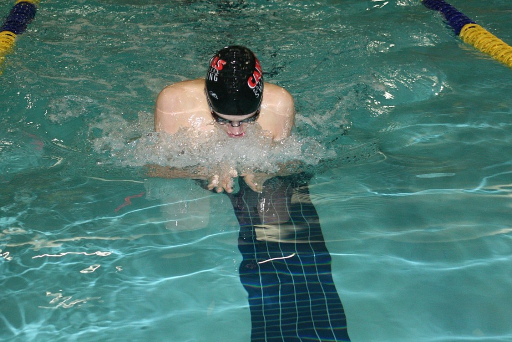 Kasey Calwell was one of four Camas Papermakers who competed in the district finals of the 100-meter breaststroke Saturday, at Kelso High School.