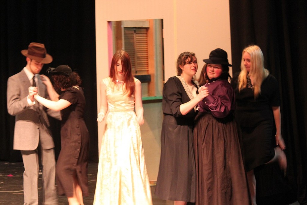 Dancers at Hecate's Speakeasy at the opening of the play include, left to right, Kaleb Weist, Aubrey Howell, Shannon Leininger, Vanessa Schegg, MacKenzie Spencer and Maxine Hueuser.