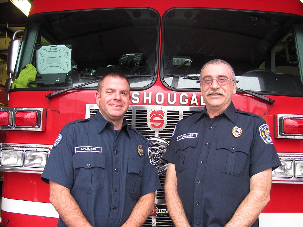 Tyler McMahon and Larry Wagoner are both volunteer firefighters for the Washougal Fire Department.