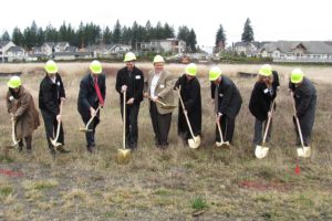 Camas Mayor Scott Higgins (center) is joined by a handful of city, county and state officials during the groundbreaking ceremony for the Northwest 38th Avenue and Southeast 20th Street extension project this afternoon. The $4.8 million project will extend Northwest 38th Avenue approximately two-thirds of a mile west to to 192nd Avenue. Look for additional information and photos in the March 12 edition of the Post-Record.