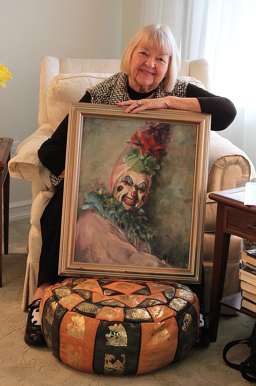 Jacquie Svidran, 87, spent 25 years portraying Happy the Clown before retiring from the character in 1974. Her job took her to events around Washington and the rest of the United States. Now a Camas resident, she has also spent time as a stage, television and movie actress. A family member created this painting depicting Svidran in full Happy the Clown makeup and costume.