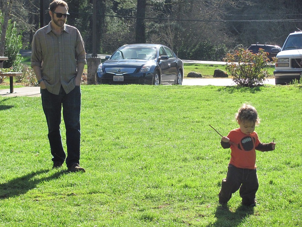 Kelly Garrett keeps an eye on 14-month-old Paul as he explores Heritage Park. The two alternate between going to Heritage and Lacamas parks.