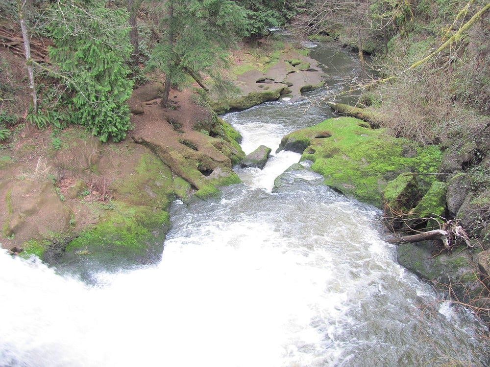 The rushing waters at the Round Lake dam is one of the sights seen along the trails at Lacamas Park.