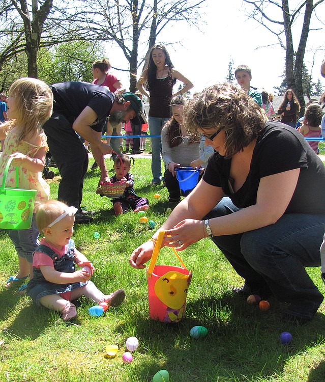 Even the youngest attendees found eggs at the annual Eagles Easter Egg Hunt in Hathaway Park.