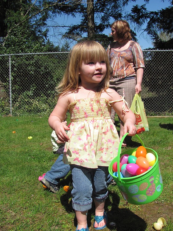 Hunt attendees bring their own baskets to fill with brightly colored eggs.