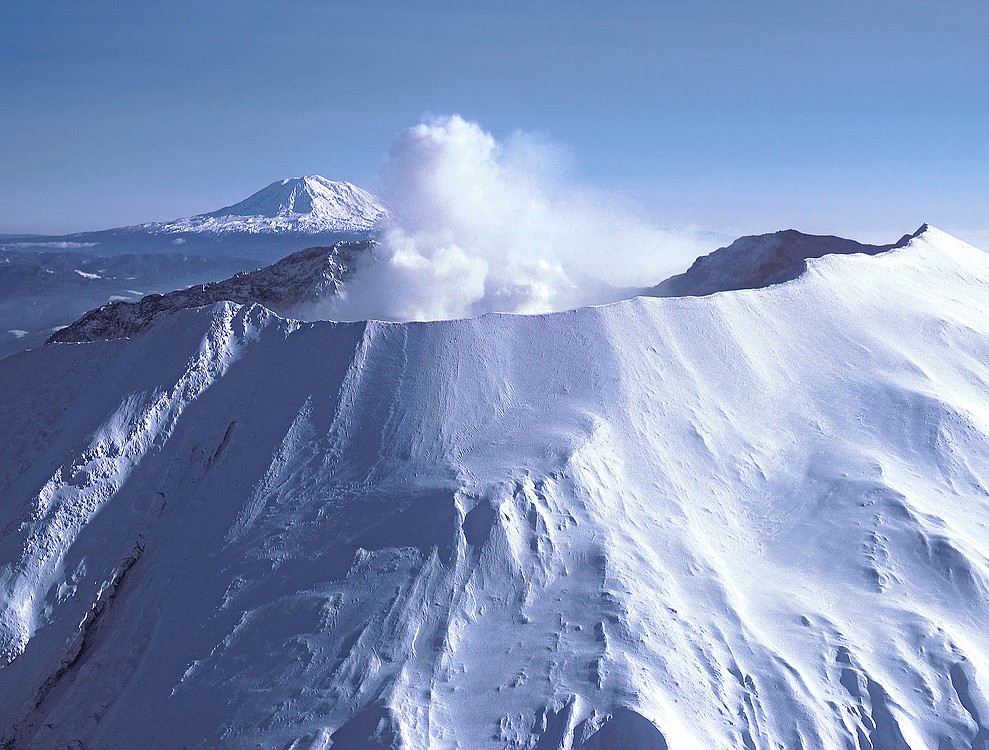 Lloyd took this shot of Mount St. Helens and Mount Adams in 1980 while on a friend's plane.