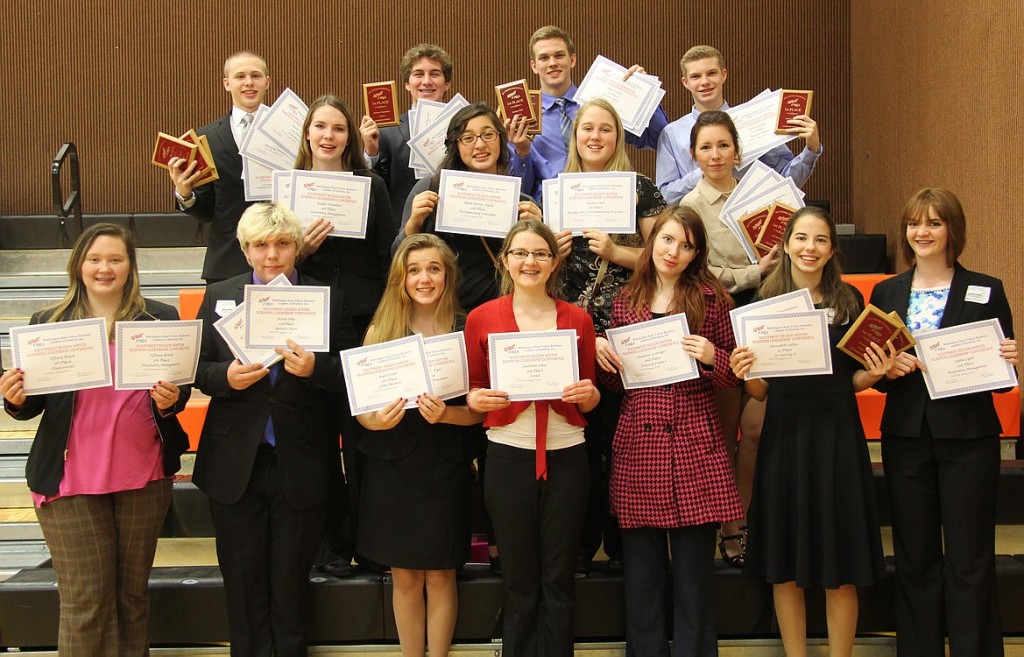 Washougal High Schol FBLA members celebrate after punching their tickets to the state tournament, which will be held in Spokane April 15 to 17.