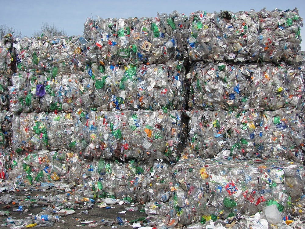 Each of these plastic bottle bales weighs between one-half to a full ton. They are shipped to overseas recycling markets where they will be turned into anything from new bottles to fleece jackets.