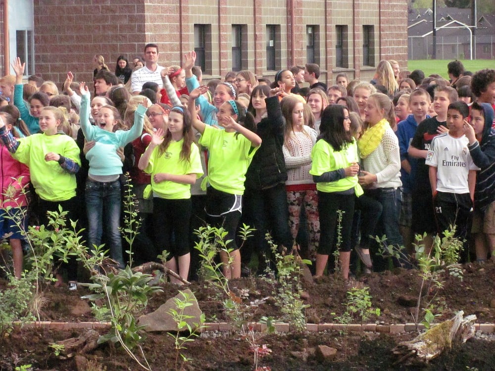 Skyridge Middle School students celebrate after learning their school had been named a Level Three Green School, one of only five statewide.