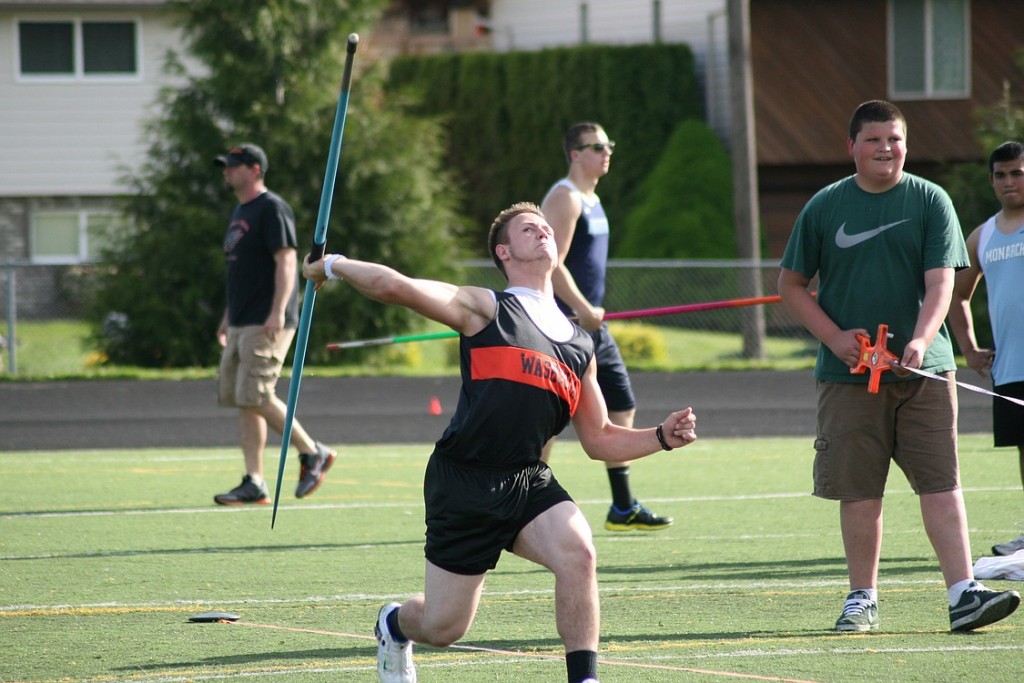 Austin Tofell took second place in the javelin with this throw of 140 feet, 7 inches during Friday's Panther Twilight track and field meet, at Fishback Stadium.